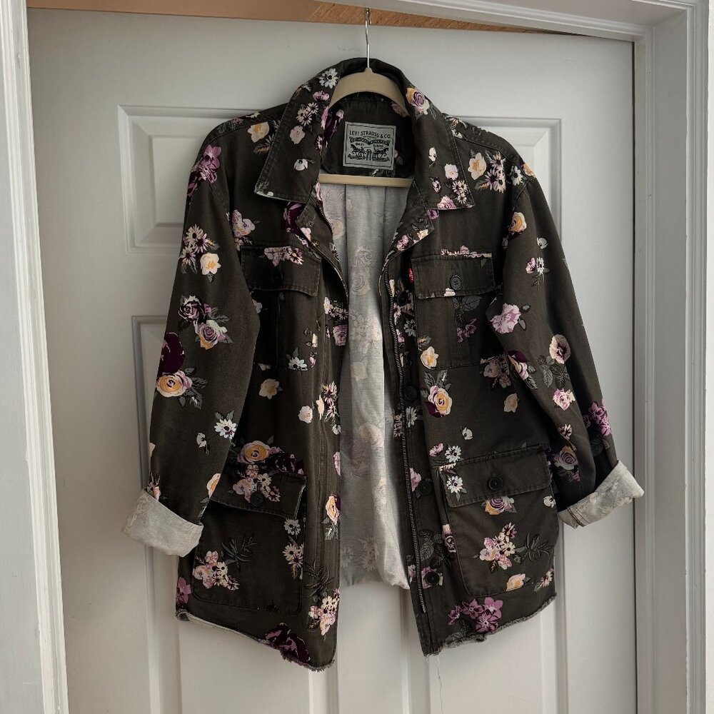 Levi's Floral Green Jacket with Raw Hem